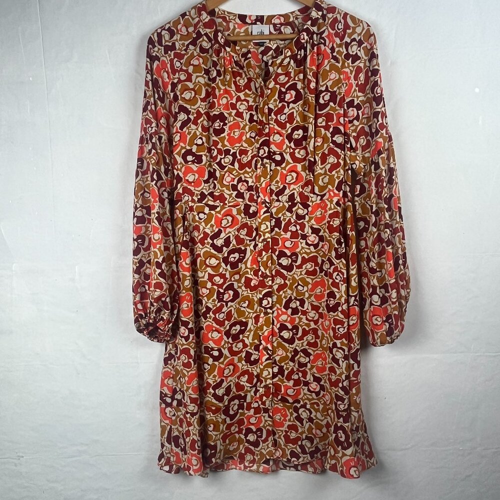 Cabi Brown Floral Brown Long Sleeve Mini Dress Small